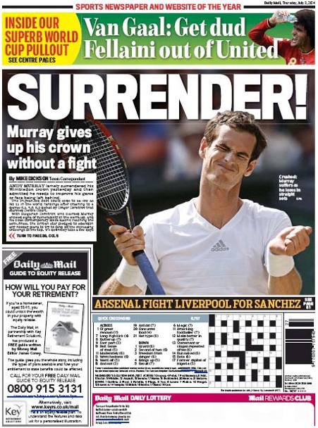 I media inglesi provano a cercare i perch della resa di Andy contro Dimitrov. Daily Mail